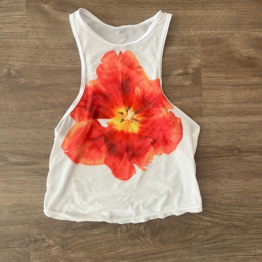 Floral Print White Tank Top